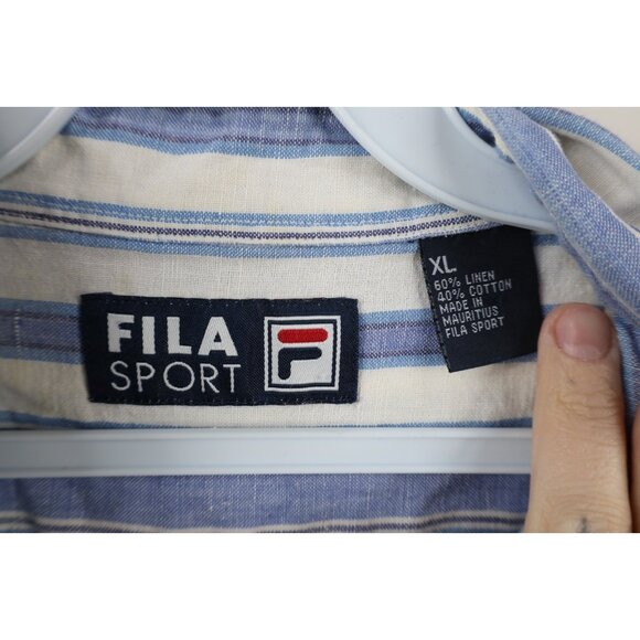 Vintage 90s Fila Sport Mens XL Linen Blend Striped Short Sleeve Button Shirt - Picture 10 of 14